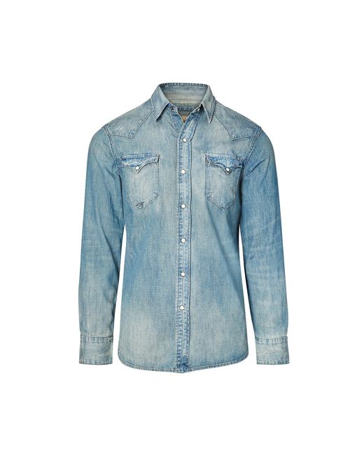 Distressed Denim Western Shirt 