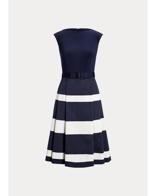 Ralph Lauren Blue Belted Faille & Jersey Cocktail Dress