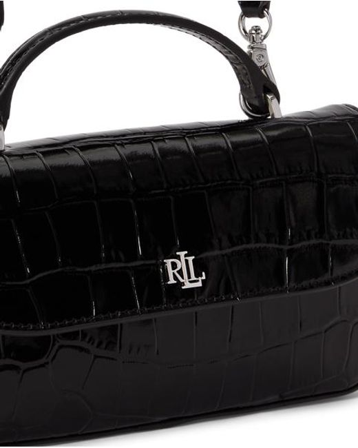 Ralph Lauren Black Croc-Embossed Marcy Crossbody Wallet
