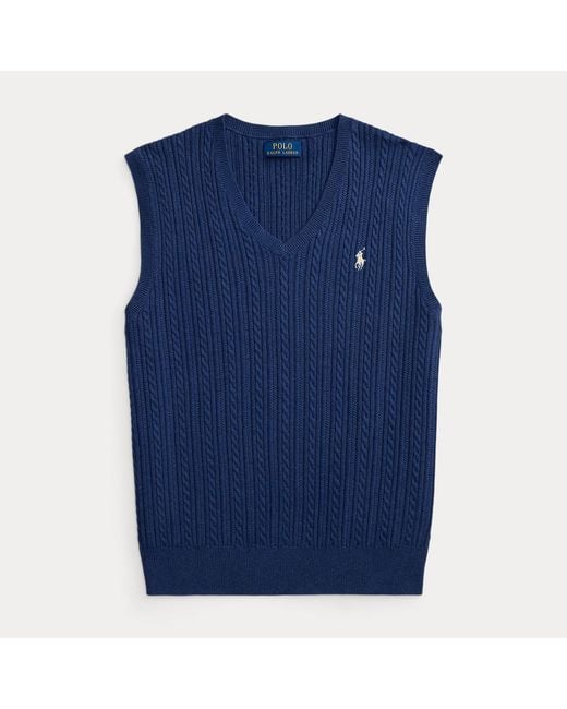 Polo Ralph Lauren Blue Cable-Knit Cotton Sleeveless Jumper for men