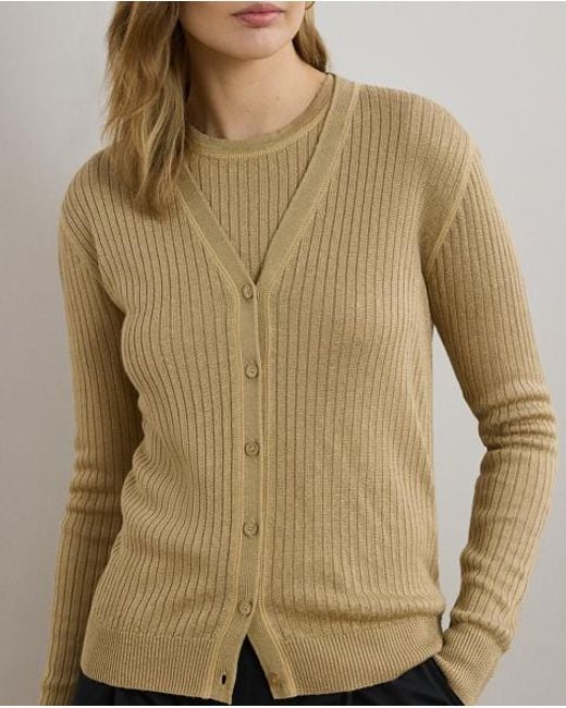 Cardigan Côtelé Col En V En Lin Mélangé Ralph Lauren en coloris Natural