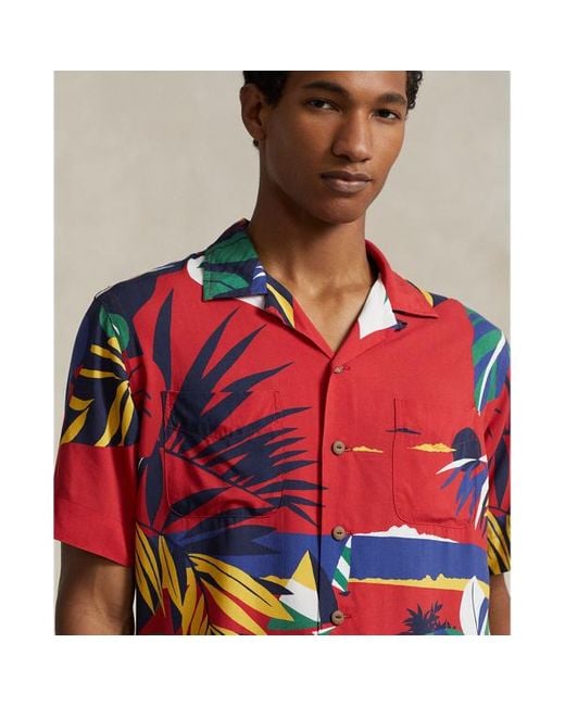 Ralph Lauren Red Classic Fit Hoffman Print Camp Shirt for men