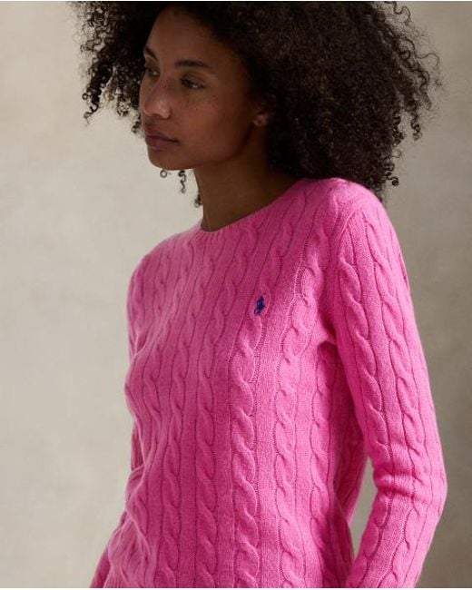 Polo Ralph Lauren Wol-Kasjmier Kabeltrui Met Ronde Hals in het Pink