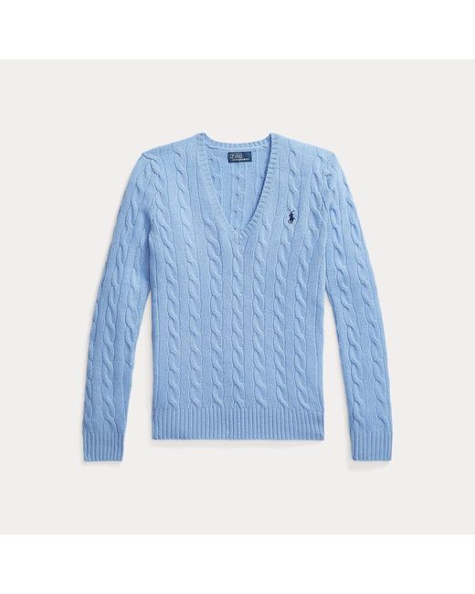 Polo Ralph Lauren Wollen-Kasjmier Kabeltrui Met V-Hals in het Blue
