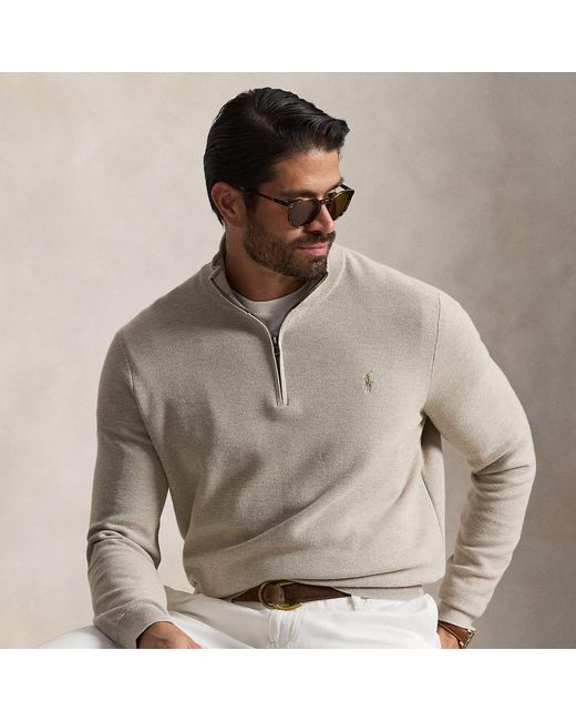 Polo Ralph Lauren Gray Mesh-Knit Cotton Quarter-Zip Jumper for men