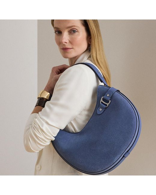 Ralph Lauren Blue Large Tasha Suede Shoulder Bag