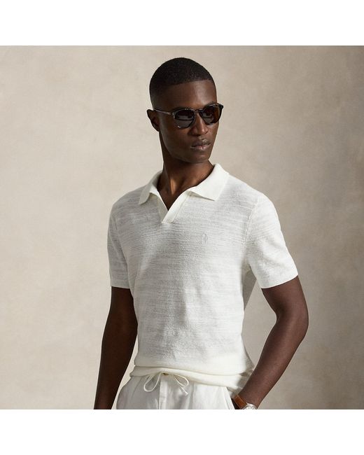 Polo Ralph Lauren White Cotton-Linen Polo-Collar Jumper for men