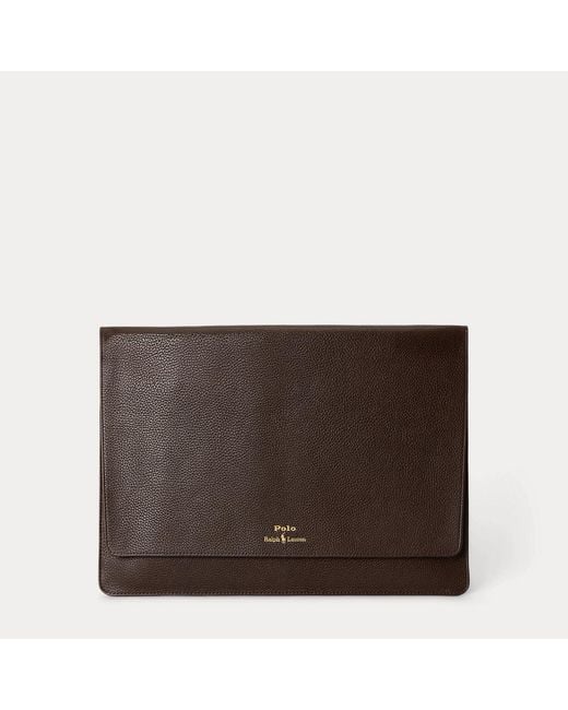 Polo Ralph Lauren Brown Pebbled Leather Laptop Sleeve for men