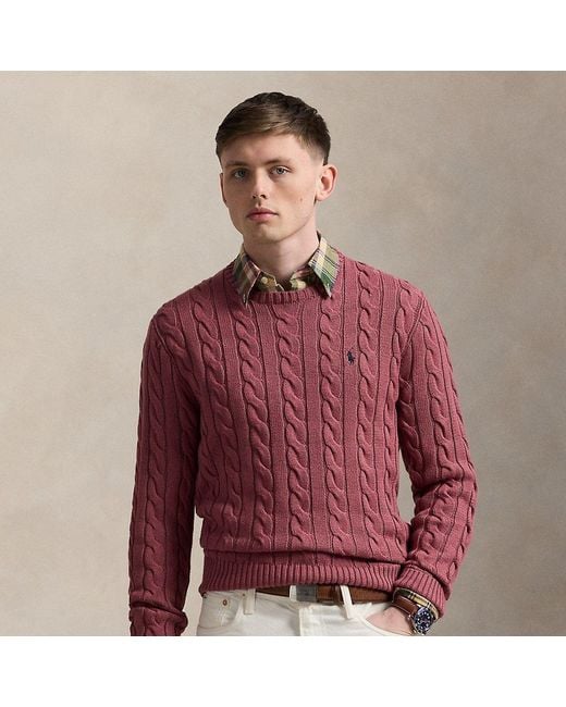 Polo Ralph Lauren Men's Red Cable-Knit Cotton Sweater