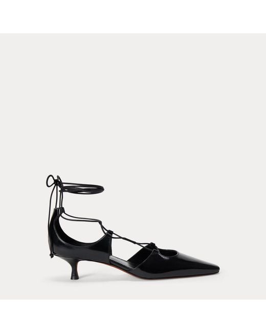 Polo Ralph Lauren Black Calfskin Lace-Up Kitten Heel