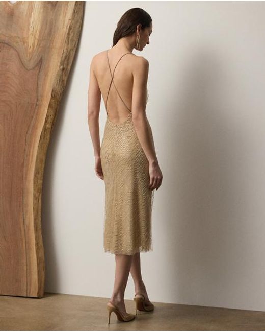 Ralph Lauren Natural Verziertes Tüll-Cocktailkleid Donnely