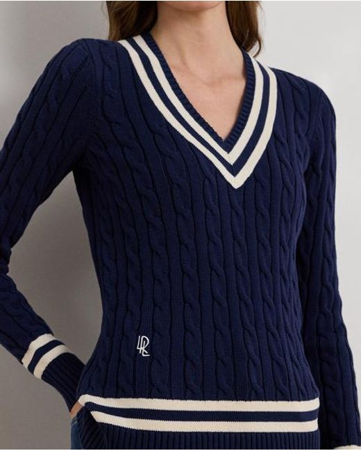 Ralph Lauren Blue Cable-Knit Cotton Cricket Jumper