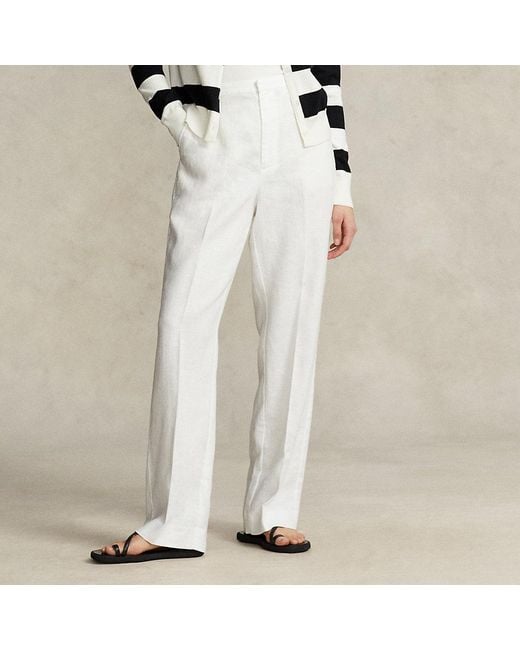 Polo Ralph Lauren Flat Front Linen Pant in White | Lyst