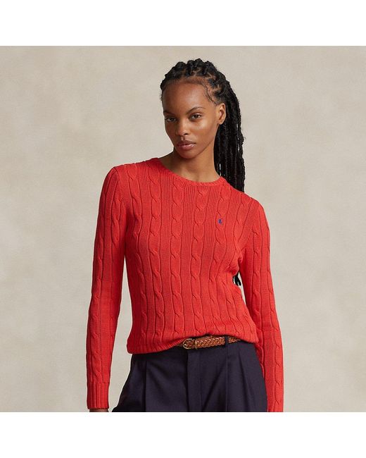 Ralph Lauren Red Cable-knit Cotton Crewneck Sweater