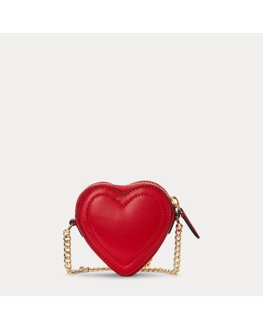 Lauren by Ralph Lauren Red Quilted Leather Crossbody Heart Pouch