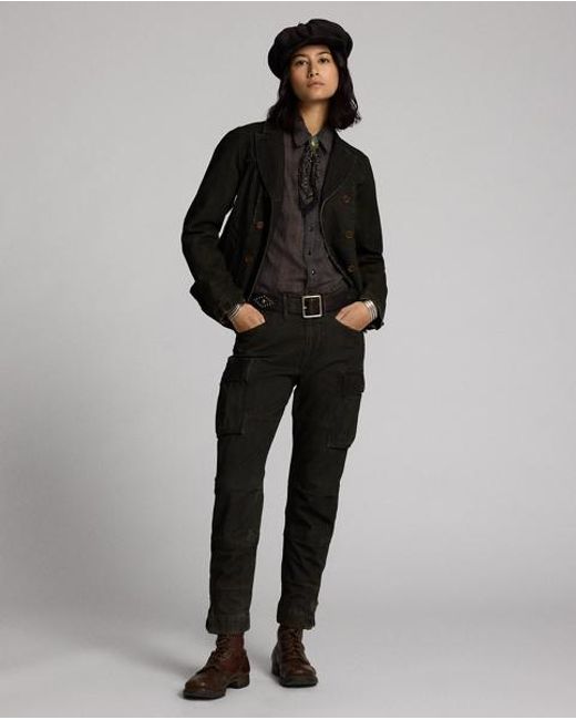 RRL Black Zweireihige Jacke Aus Schwarzem Denim