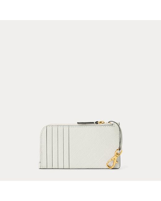 Ralph Lauren White Textured Leather L-Zip Card Case
