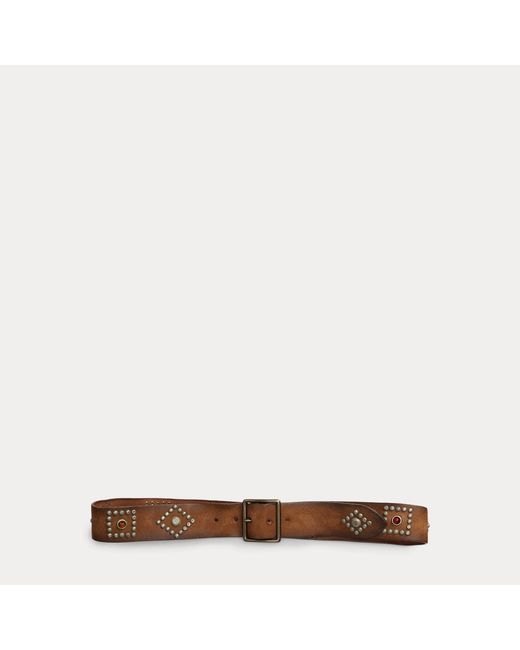 RRL Brown Studded Roughout Leather Belt - Size 30 for men