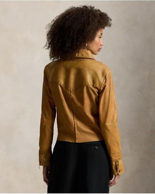 Ralph Lauren Brown Western-Hemdjacke Aus Leder
