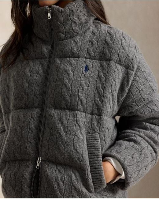 Polo Ralph Lauren Gray Cable Wool-Cashmere Puffer Jacket