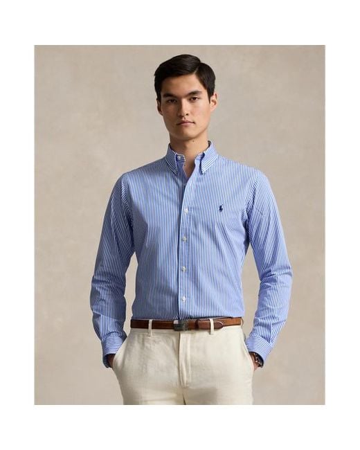 Polo Ralph Lauren Gestreiftes Custom-Fit Hemd aus Popeline in Blue für Herren