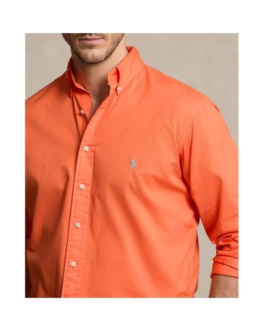 Ralph Lauren Grotere Maten - Geverfd Overhemd Van Keperstof in het Orange voor heren