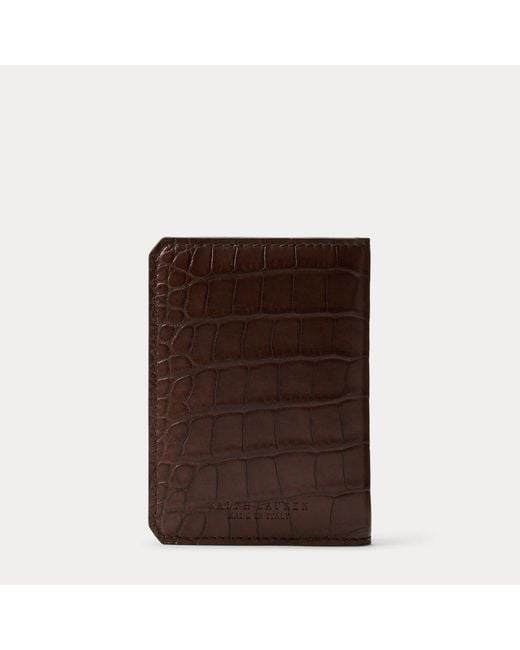 Ralph Lauren Brown Caiman Folded Card Case for men