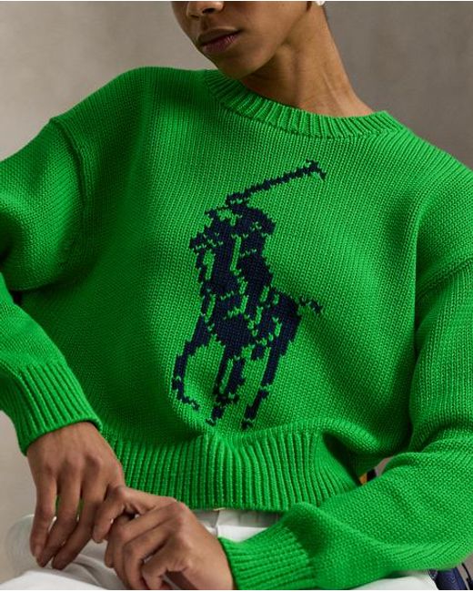 Polo Ralph Lauren Green Big Pony Cotton Crewneck Jumper