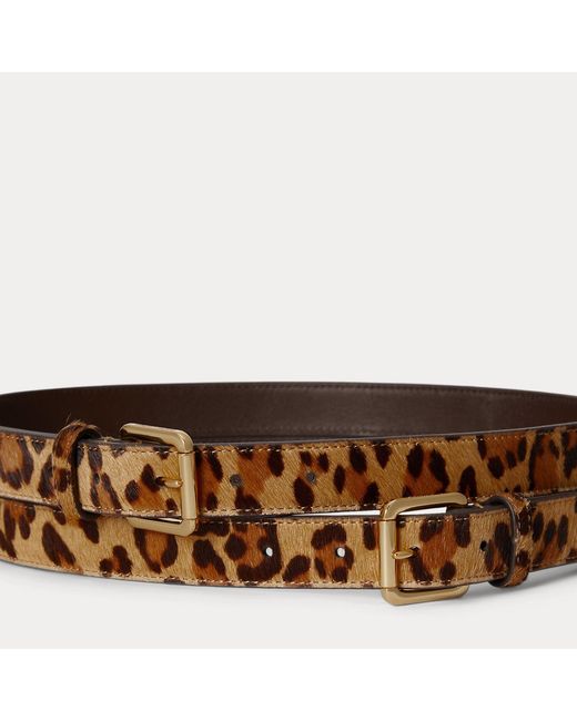 Ralph Lauren Brown Haircalf Double-Buckle Stacked Wide Belt