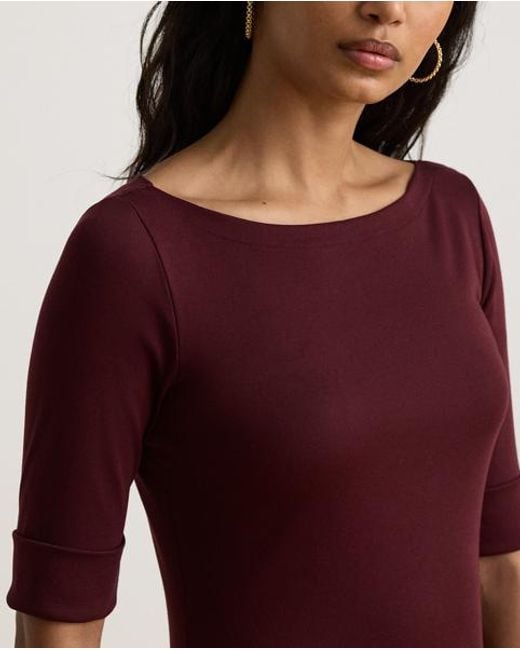 Ralph Lauren Purple Rib-Knit Stretch Cotton Midi Dress