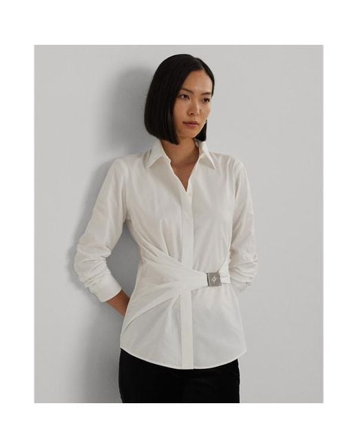 Camicia in popeline di cotone con fibbia di Ralph Lauren in White