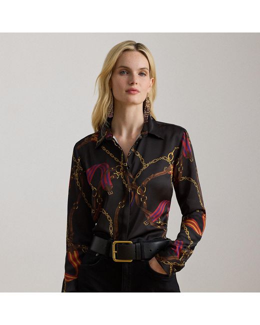 Ralph Lauren Black Classic Fit Belting-Print Satin Shirt