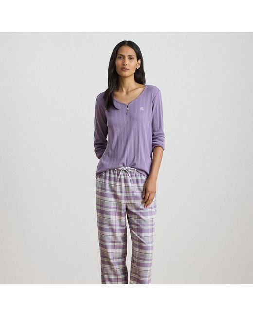 Ralph Lauren Purple Karierter Henley-Pyjama Mit Baumwolle
