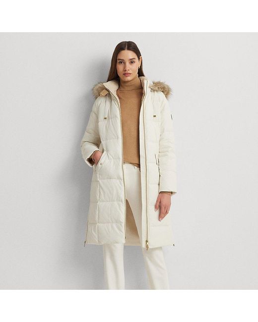 Lauren by Ralph Lauren White Faux-fur-trim Hooded Down Coat