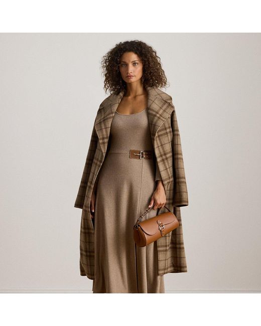 buckle trim rib knit midi dress Ralph Lauren Buckle-Trim Rib-Knit Midi Dress in Brown