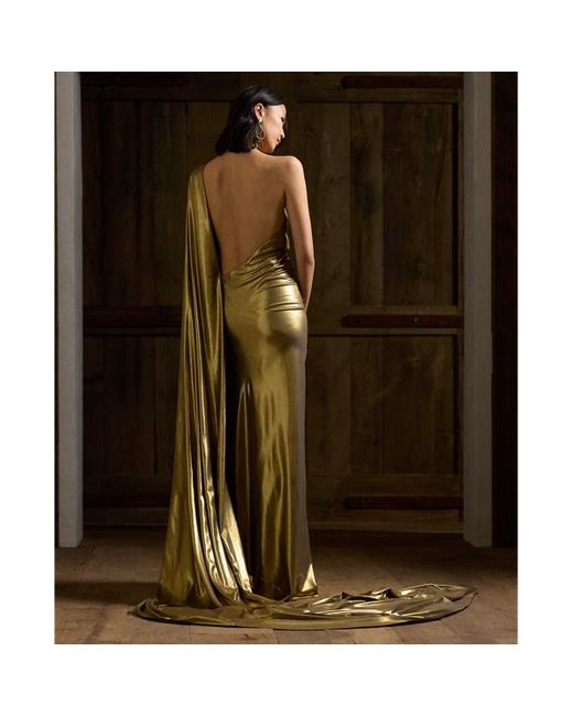 Ralph Lauren Collection Brown Jackeline Foiled Georgette Evening Dress