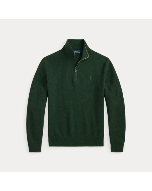 Ralph Lauren Green Mesh-Knit Cotton Quarter-Zip Sweater for men
