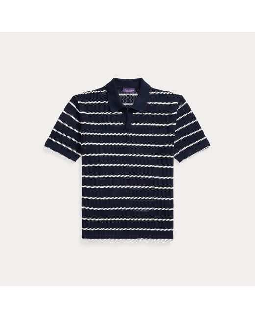 Ralph Lauren Blue Striped Cotton Polo-Collar Jumper for men