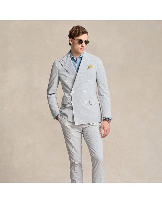 Ralph Lauren Blue Pleated Seersucker Suit Trouser for men