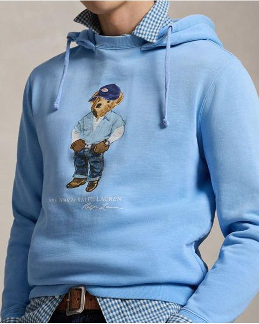 Ralph Lauren Blue Polo Bear Fleece Hoodie for men