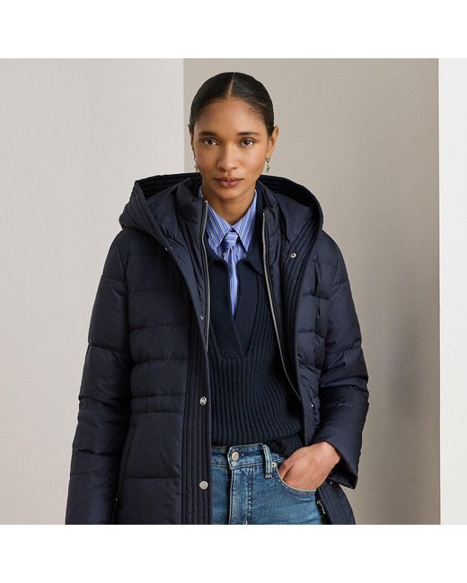 Ralph Lauren Blue Hooded Quilted Vestee Down Coat