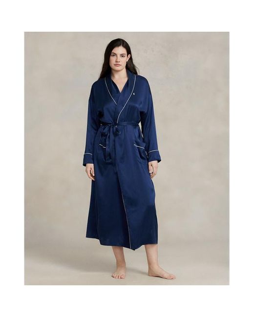 Polo Ralph Lauren Blue Stretch Silk Bath Robe