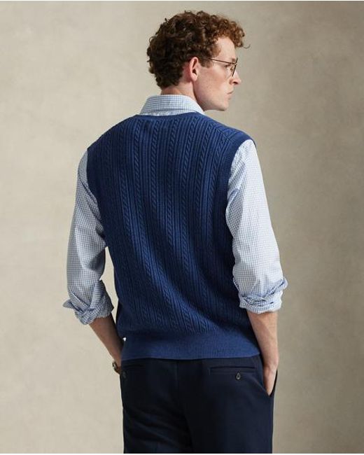 Polo Ralph Lauren Blue Cable-Knit Cotton Sleeveless Jumper for men