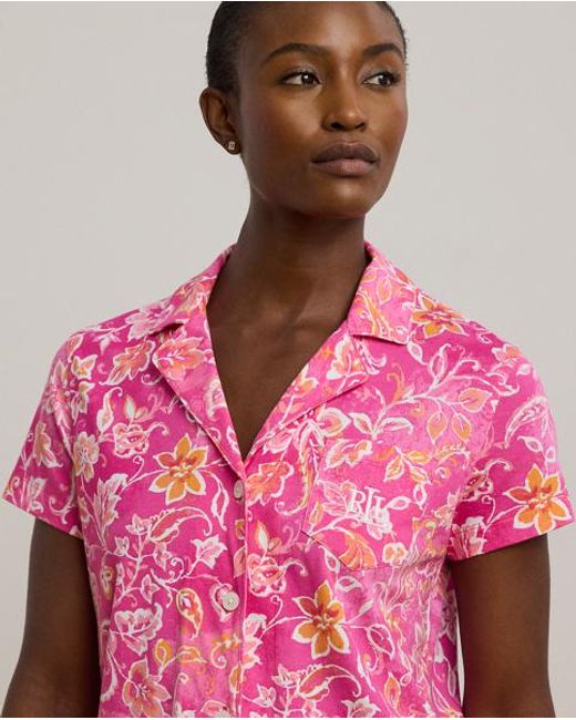 Ralph Lauren Cropped Gebloemde Jersey Pyjamaset in het Pink