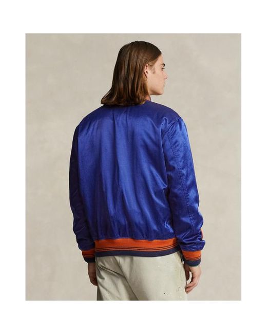 Polo Ralph Lauren Blue Satin Letterman Jacket for men