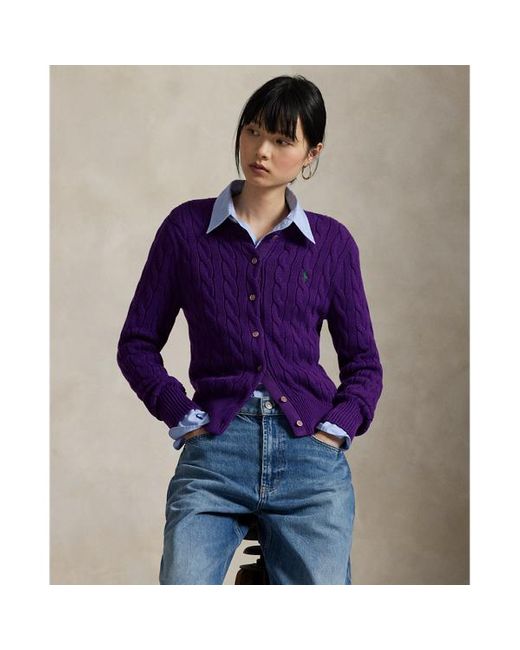 Cardigan a girocollo in cotone a trecce di Polo Ralph Lauren in Purple
