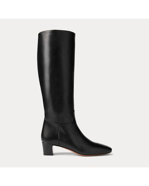 Ralph Lauren Black Whitley Burnished Calfskin Tall Boot