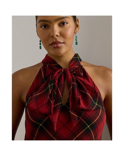 Ralph Lauren Ralph Lauren Plaid Georgette Tiered Tie-Neck Gown