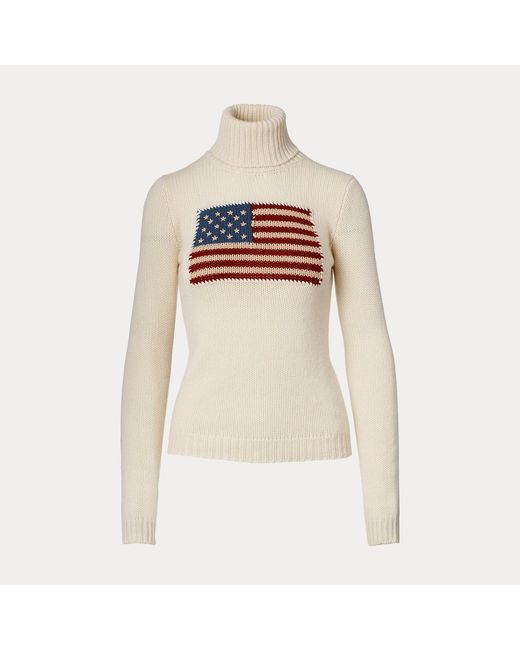 Ralph Lauren Natural Ralph Lauren Flag Cashmere Turtleneck Sweater