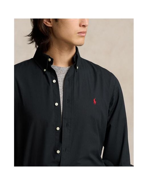 Camicia in popeline stretch Custom-Fit di Polo Ralph Lauren in Black da Uomo